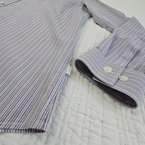 Calvin Klein Button Up Shirt Men's L Purple Stripes Pocket Long Sleeve EUC LN - Picture 2 of 15